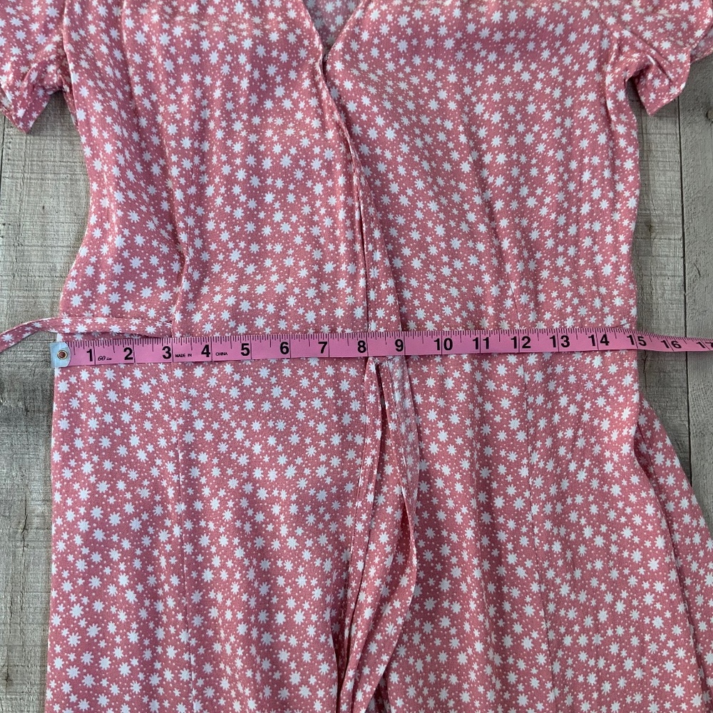 & Other Stories Pink Floral V Neck Wrap Midi Dress Ruched Puffed Sleeves SZ 6 - Picture 13 of 14